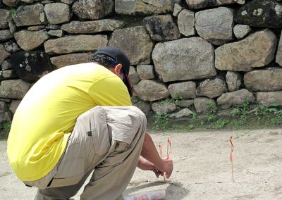 Se colocan banderines en los puntos donde un campo electromagnético ha alineado las barras de cobre en paralelo.